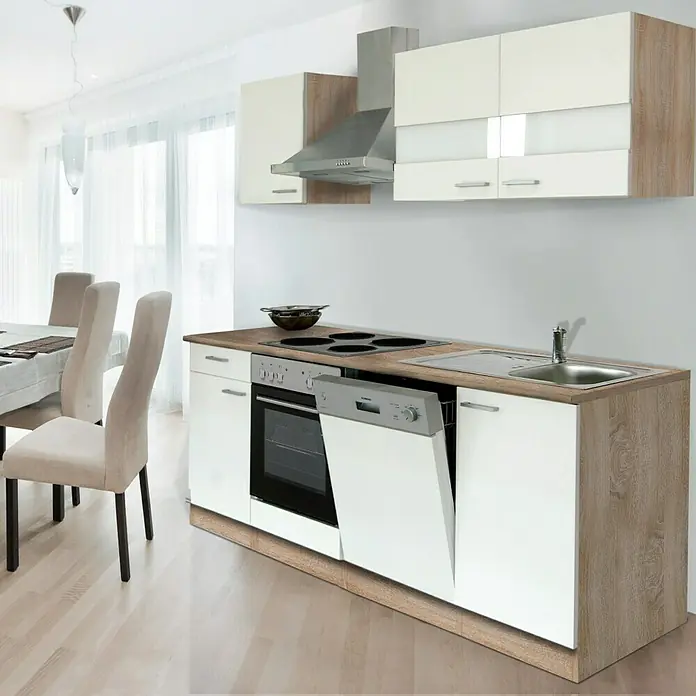 Respekta Küchenzeile KB220ESW - Breite: 220 cm, Mit Elektrogeräten, Weiß