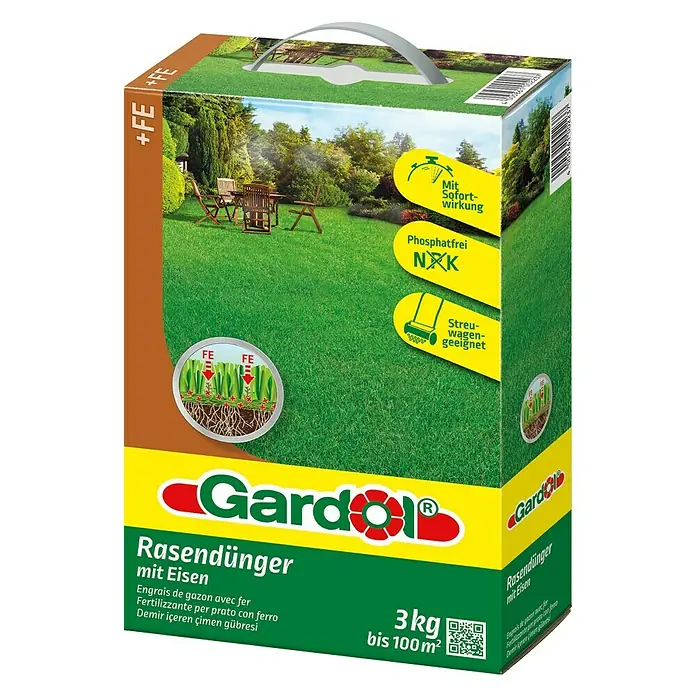 Gardol Rasendünger mit Eisen - 3 kg, Inhalt ausreichend für ca.: 100 m² - Linke Seitenansicht