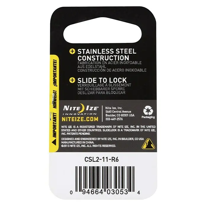 Nite Ize Karabinerhaken Slide Lock - 4,4 x 2,9 cm, Edelstahl, Silber, Zugfestigkeit: 4,5 kg - Rückansicht