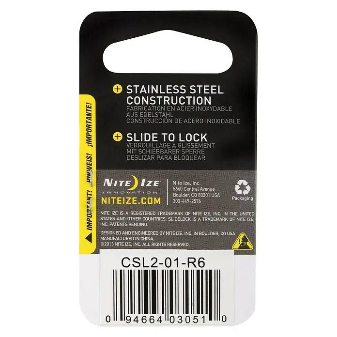 Nite Ize Karabinerhaken Slide Lock - 4,4 x 2,9 cm, Edelstahl, Schwarz, Zugfestigkeit: 4,5 kg - Rückansicht