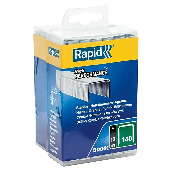 Rapid Platte draadkrammen Type 140 - Lengte: 12 mm, Rugbreedte: 10,6 mm, 5.000 st., Kunststof doos - Zijaanzicht links