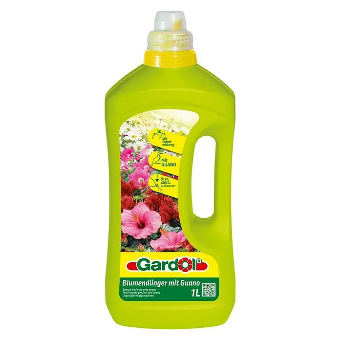 Gardol Blumendünger mit Guano - 1 l, Inhalt ausreichend für ca.: 250 l Gießwasser - Vorderansicht