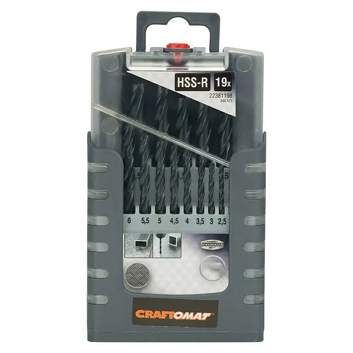 Craftomat Set svrdla za metal HSS-R Gripbox - 19 -dij., 1 mm - 10 mm - Pogled sprijeda