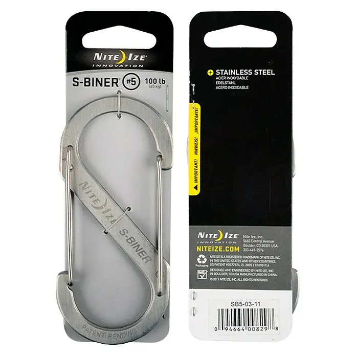 Nite Ize Doppelkarabiner - 111 x 49 mm, Edelstahl, Silber, Zugfestigkeit: 45 kg - Vorderansicht