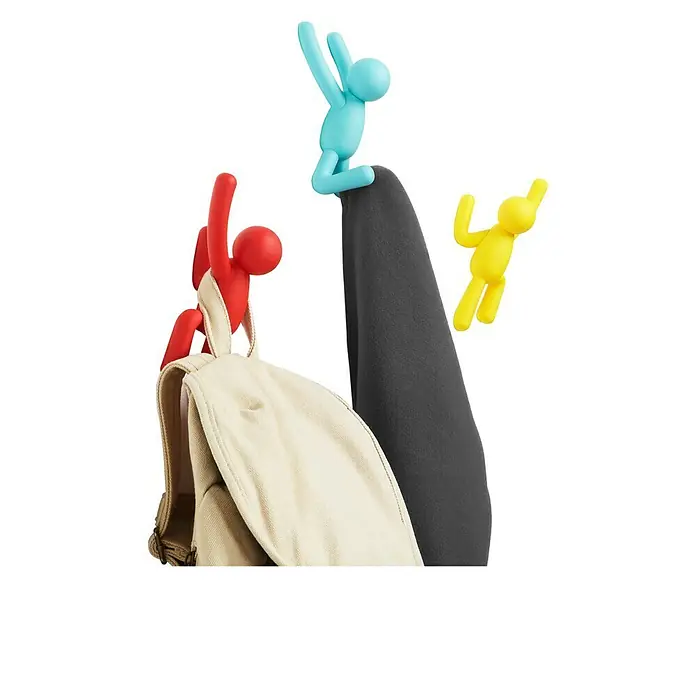 Kleiderhaken Buddy - 7,5 x 16,8 cm, Rot/Blau/Gelb, Traglast: 2,2 kg/Haken - Vorderansicht