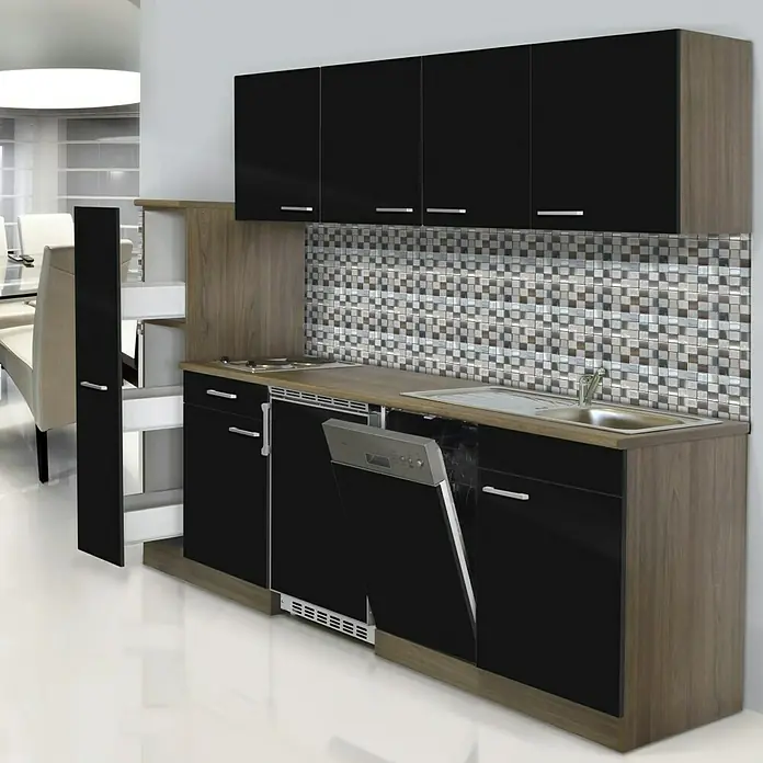 Respekta Küchenzeile KB225EYSC - Breite: 225 cm, Mit Glaskeramikkochfeld, Schwarz - Stimmungsaufnahme