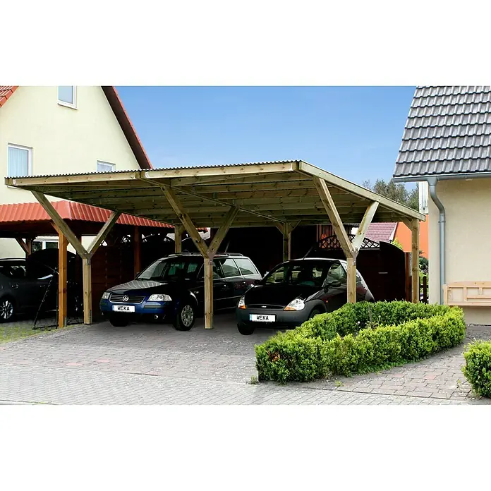 Weka Carport - 6,06 x 5,94 m, Einfahrtshöhe: 2,41 m vorne - Vorderansicht