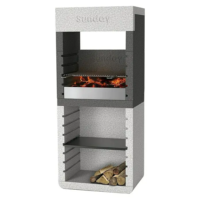 Sunday Gartenkamin One Hood - Hauptgrillfläche: 60 x 40 cm, Marmoredelsplitt - Vorderansicht