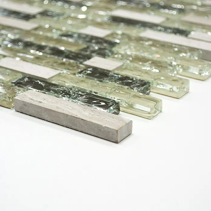 Mosaikfliese Crystal Mix XIC V1352 - 29,8 x 30,5 cm, Grau/Grün, Glänzend - Vorderansicht