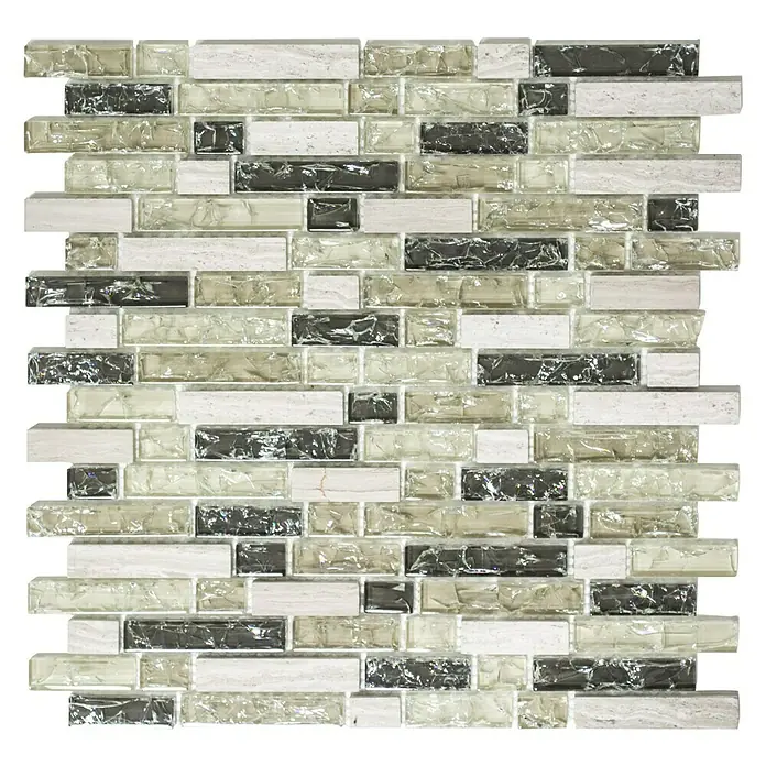 Mosaikfliese Crystal Mix XIC V1352 - 29,8 x 30,5 cm, Grau/Grün, Glänzend - Ansicht von oben