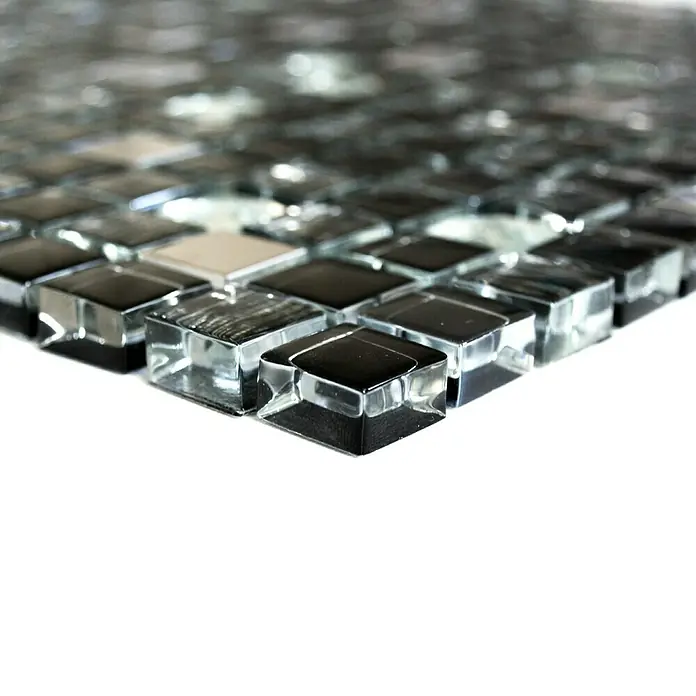 Mosaikfliese Quadrat Crystal Mix XCM M780 - 30 x 30 cm, Schwarz, Glänzend - Vorderansicht