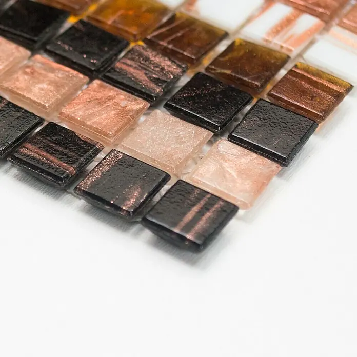 Mosaikfliese Quadrat Mix XGM ST55 - 32,7 x 30,5 cm, Braun/Beige/Weiß, Glänzend - Vorderansicht