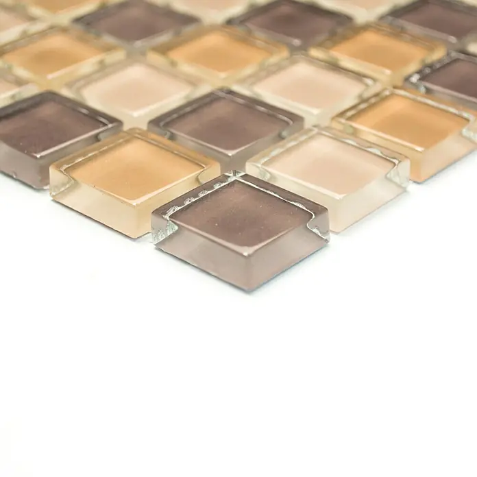 Mosaikfliese Quadrat Crystal Mix XCM 8555 - 32,7 x 30,2 cm, Braun/Orange/Beige, Glänzend - Vorderansicht