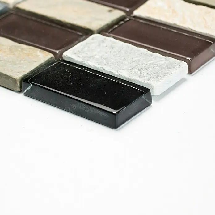 Mosaikfliese Rechteck Crystal Mix XCM MS806 - 32,2 x 31 cm, Braun/Beige/Schwarz, Glänzend - Vorderansicht