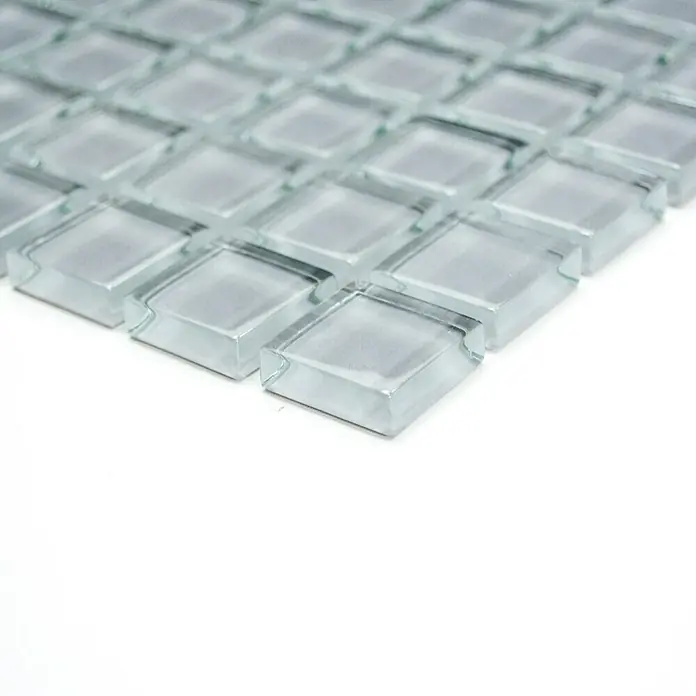 Mosaikfliese Quadrat Crystal Uni XCM 8021 - 32,7 x 30,2 cm, Hellgrau, Glänzend - Vorderansicht