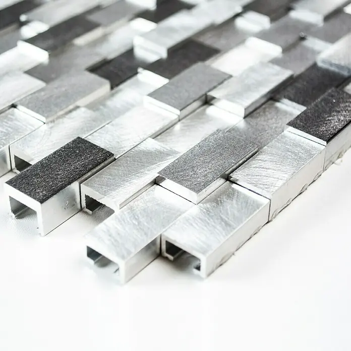 Mosaikfliese Brick 3D Mix XAM A132 - 30,1 x 30,4 cm, Silber/Schwarz, Matt
