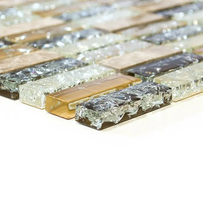 Mosaikfliese Crystal Mix XIC S1253 - 32,2 x 31 cm, Braun/Beige, Glänzend - Vorderansicht