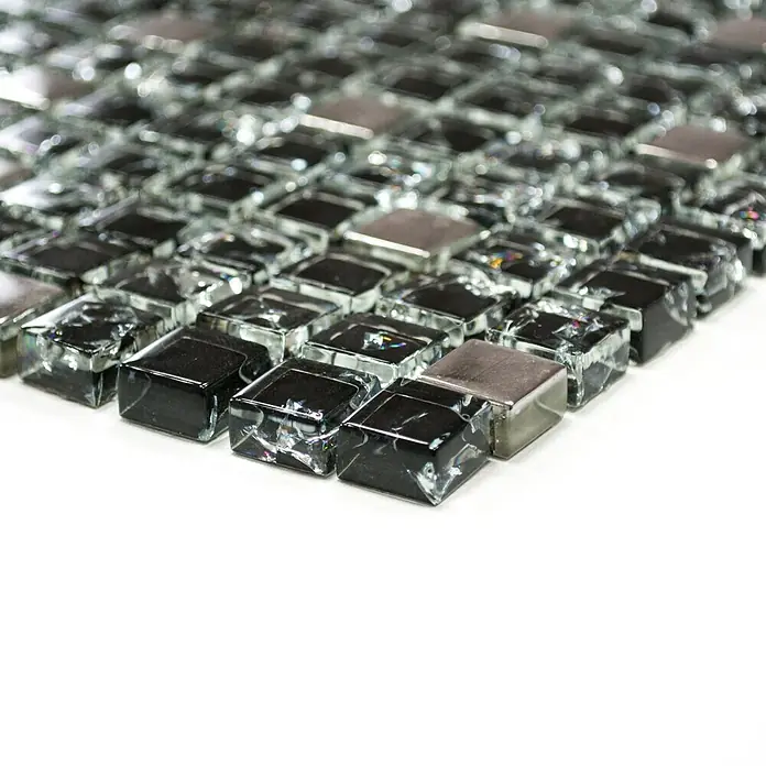 Mosaikfliese Quadrat Crystal Mix XIC 1099 - 30,5 x 30,5 cm, Schwarz/Silber, Glänzend - Vorderansicht