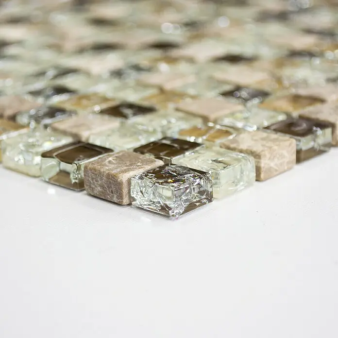 Mosaikfliese Quadrat Crystal Mix XIC 1053 - 30,5 x 30,5 cm, Hellbraun, Glänzend - Vorderansicht