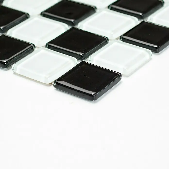 Mosaikfliese Quadrat Crystal Mix CM 4148 - 32,7 x 30,2 cm, Schwarz/Weiß, Glänzend - Vorderansicht