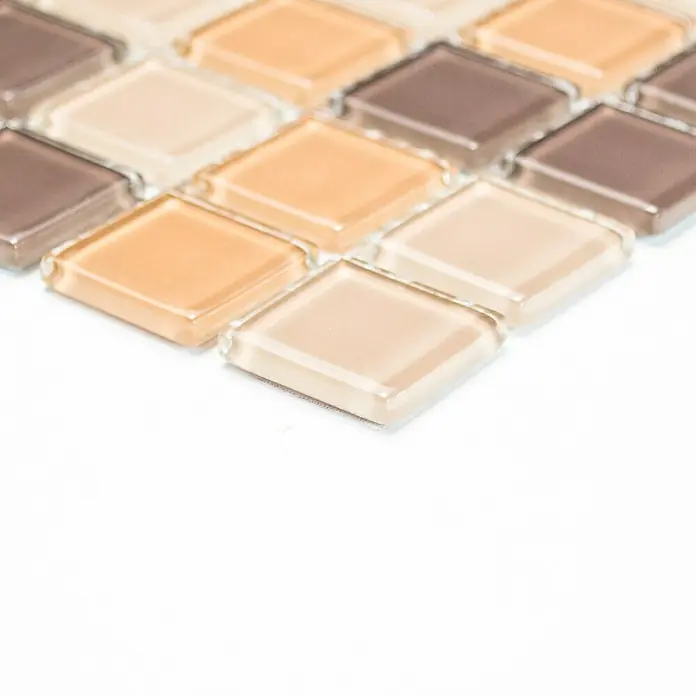 Mosaikfliese Quadrat Crystal Mix CM 4555 - 32,7 x 30,2 cm, Braun/Orange/Beige, Glänzend - Vorderansicht