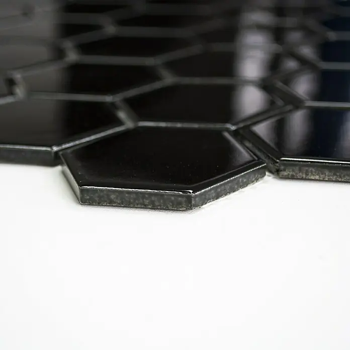 Mosaikfliese Hexagon Uni HX 090 - 32,5 x 28,1 cm, Schwarz, Glänzend - Vorderansicht