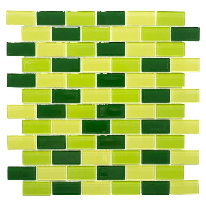 Mosaikfliese Brick Crystal Mix CM B454 - 32,2 x 31 cm, Grün, Glänzend - Ansicht von oben