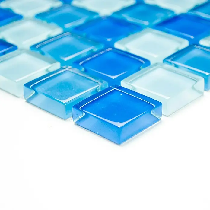 Mosaikfliese Quadrat Crystal Mix XCM 8222 - 32,7 x 30,2 cm, Blau, Glänzend - Vorderansicht