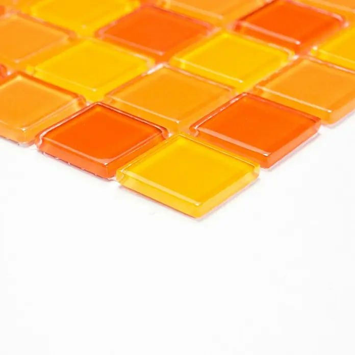 Mosaikfliese Quadrat Crystal Mix CM 4523 - 32,7 x 30,2 cm, Gelb/Orange/Rot, Glänzend - Vorderansicht