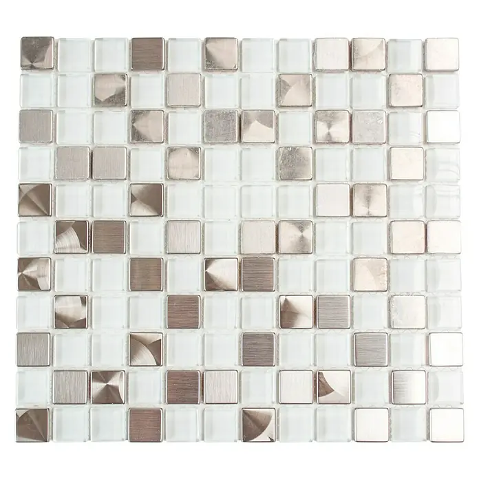 Mosaikfliese Quadrat Crystal Mix XAM A841 - 32,7 x 30,2 cm, Weiß/Silber, Glänzend - Ansicht von oben