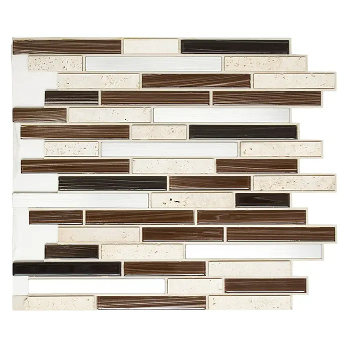 Zelfklevend mozaïek verband glas Mix SAM 8CM04 - 30,5 x 30,5 cm, Glas, Bruin/Beige/Wit - Top-down weergave