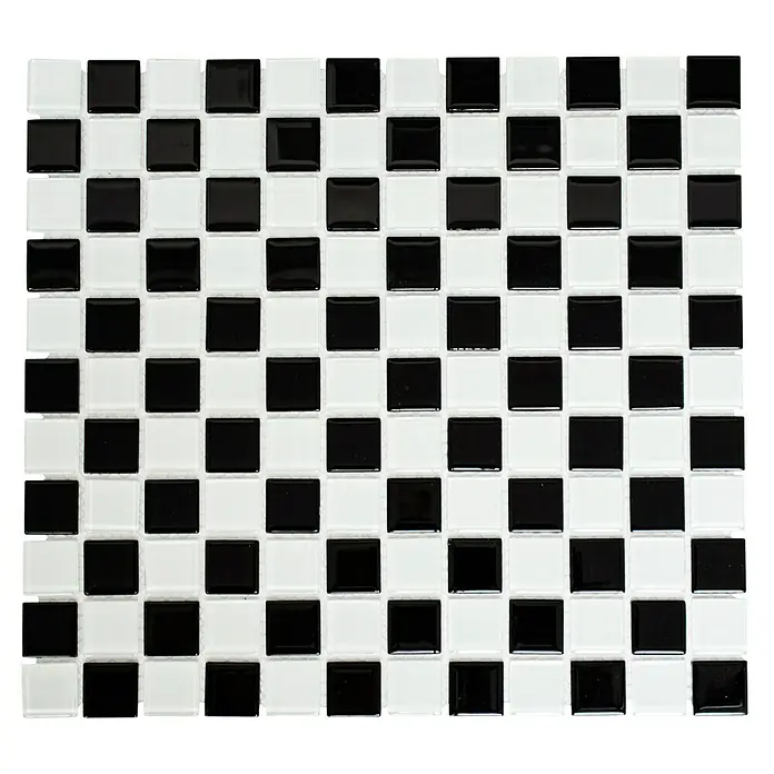 Mosaikfliese Quadrat Crystal Mix CM 4148 - 32,7 x 30,2 cm, Schwarz/Weiß, Glänzend - Ansicht von oben