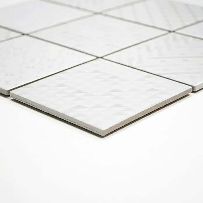 Mosaikfliese Quadrat Geo White GEOW - 29,8 x 29,8 cm, Weiß, Glänzend - Vorderansicht