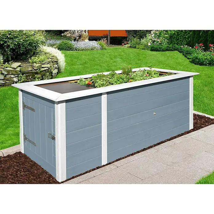 Weka Profi-Hochbeet - Mit Stauraum, 205 x 79 x 81 cm, Grau, Weiß