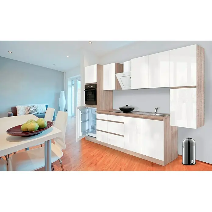 Respekta Premium Küchenzeile GLRP320HESW - Breite: 320 cm, Mit Elektrogeräten, Weiß Hochglanz