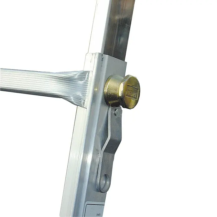 Krause Stabilo Sprossen-Gelenk-Teleskopleiter mit 4 Holmverlängerungen - Arbeitshöhe: 5 m, 4 x 4 Sprossen, Treppenfunktion, Aluminium - Detailaufnahme