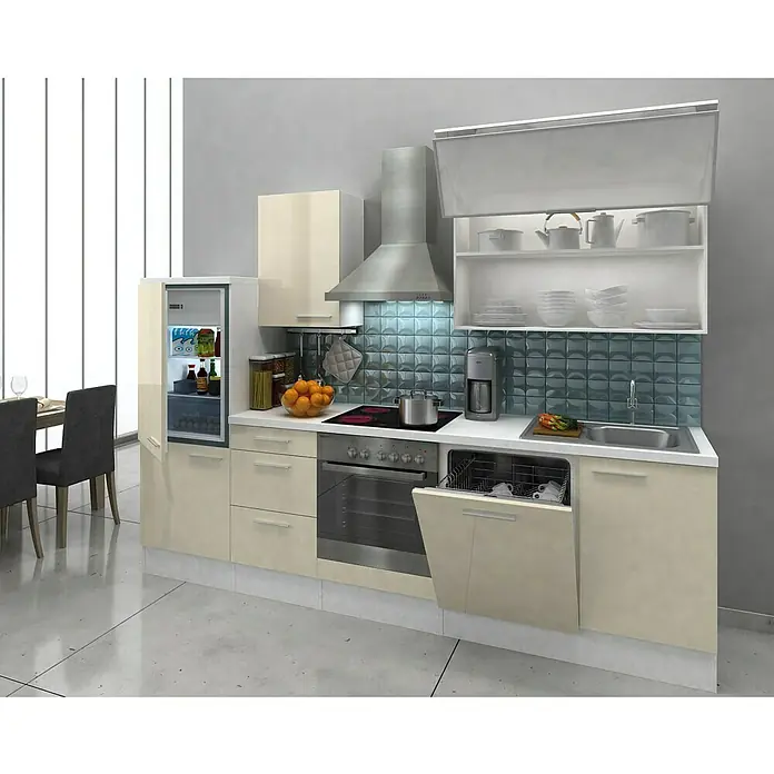 Respekta Küchenzeile Premium RP280WVAC - L x B x H: 280 x 60 x 200 cm, Weiß, Vanille Hochglanz