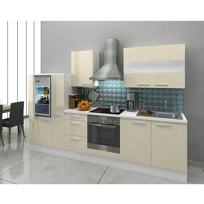 Respekta Küchenzeile Premium RP300WVAC - L x B x H: 300 x 60 x 200 cm, Weiß, Vanille Hochglanz