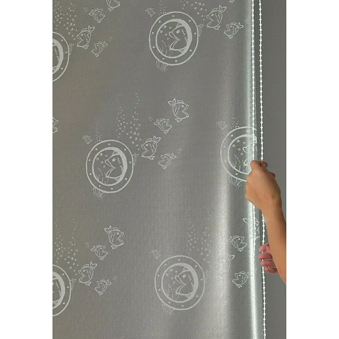 Eco-Dur Eck-Duschrollo - 62 x 137 x 240 cm, Bullauge, Weiß/Silber - Detailaufnahme