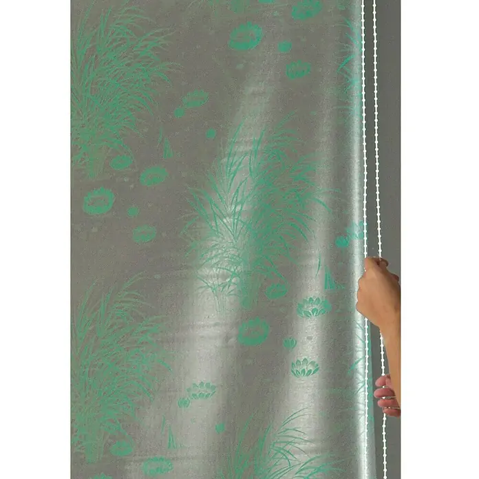 Eco-Dur Eck-Duschrollo - 62 x 137 x 240 cm, Seerosen, Calypso/Silber - Detailaufnahme