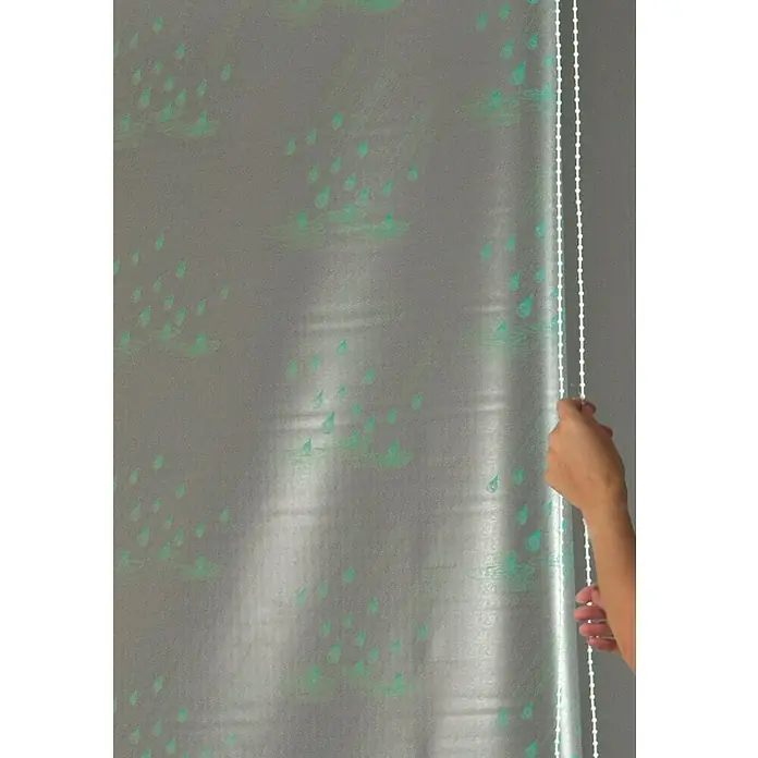 Eco-Dur Eck-Duschrollo - 62 x 137 x 240 cm, Tropfen, Calypso/Silber - Detailaufnahme