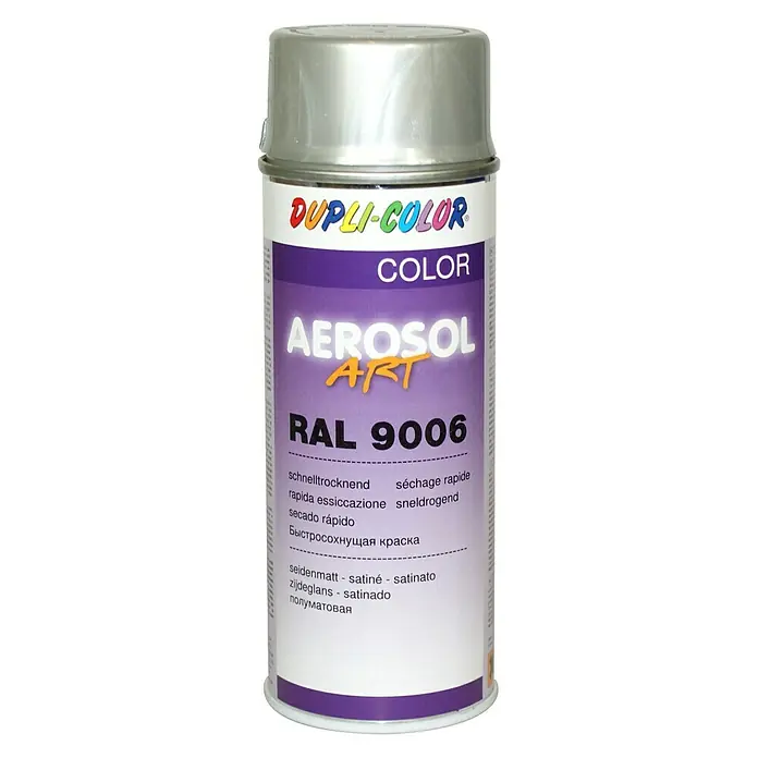 Dupli-Color Aerosol Art Lak za raspršivanje RAL 9006 - Srebrne boje, 400 ml, Svilenkasti mat - Pogled sprijeda
