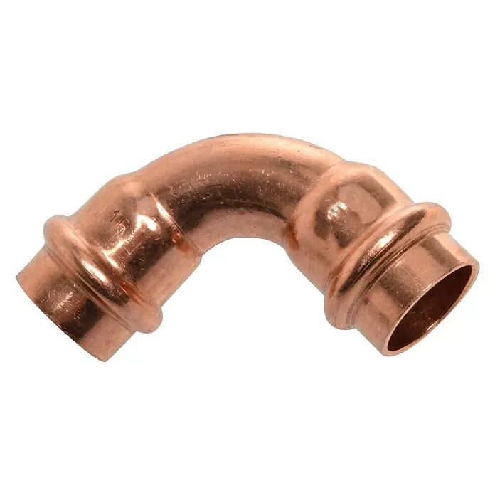 Kupfer-Pressbogen II - Durchmesser: 18 mm, Winkel: 90 °, Presskontur: V - Vorderansicht
