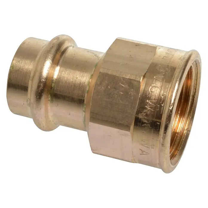 Press-Übergangsmuffe - Durchmesser: 18 mm, Innengewinde: ¾″, Presskontur: V - Vorderansicht