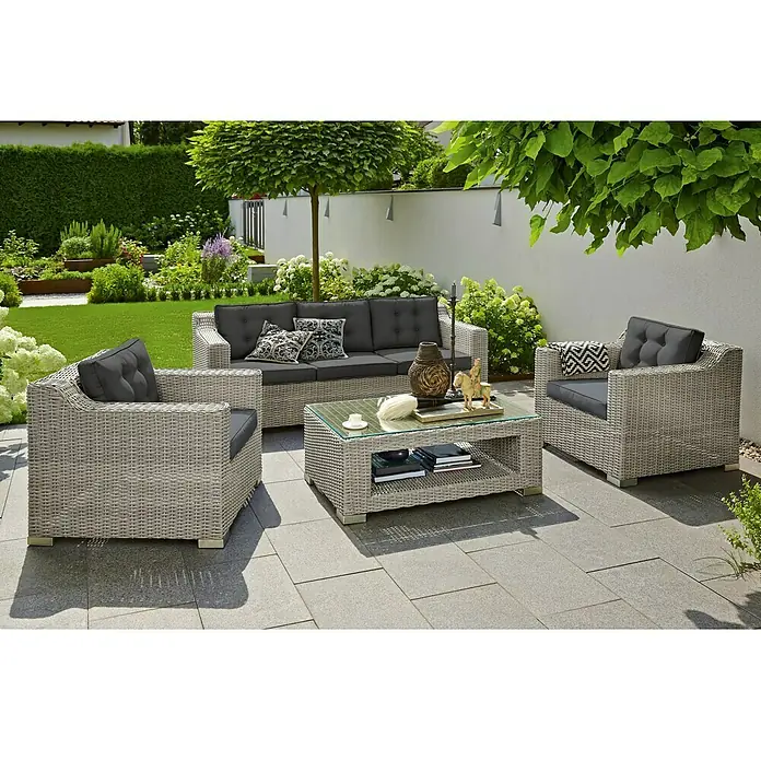 Sunfun Pauline Set lounge namještaja XXL - 4-dij., Bambus siva, Antracit