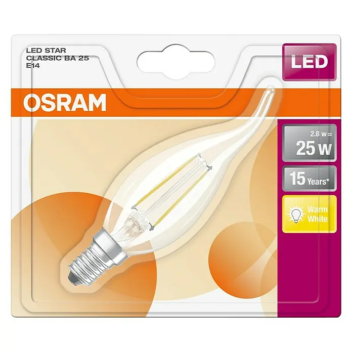 Osram LED žarulja Retrofit Classic BA - 2 W, E14, Topla bijela, Prozirno - Pogled odozgo