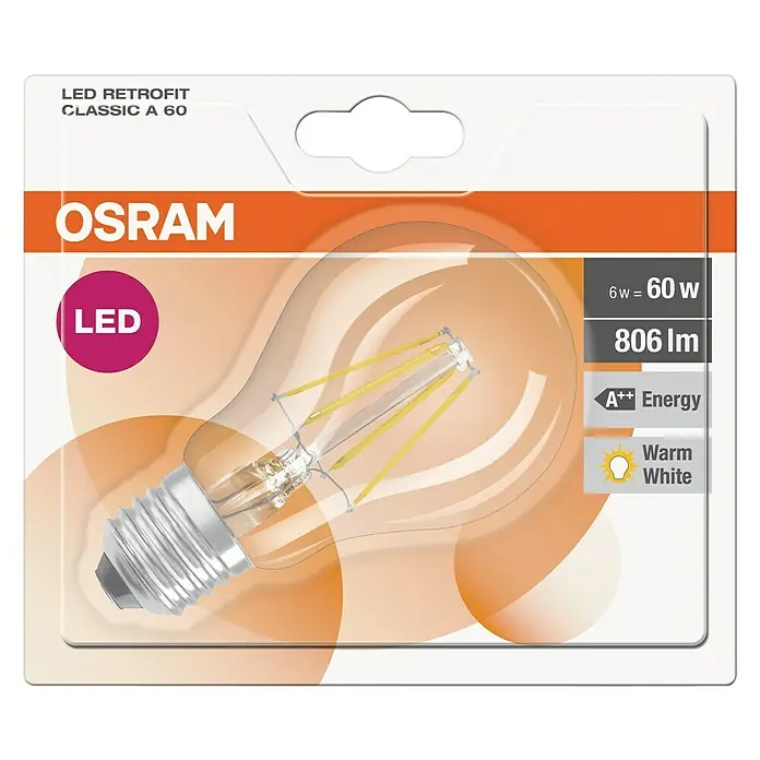 Osram LED žarulja RETROFIT CLASSIC - 6 W, E27, A60, Topla bijela, Bez prigušivanja, Prozirno - Pogled odozgo