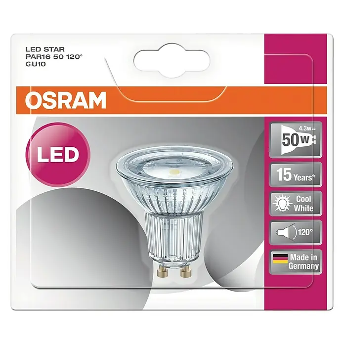 Osram LED reflektorska svjetiljka Star PAR16 - 4,3 W, GU10, 120 °, Hladna bijela - Pogled odozgo