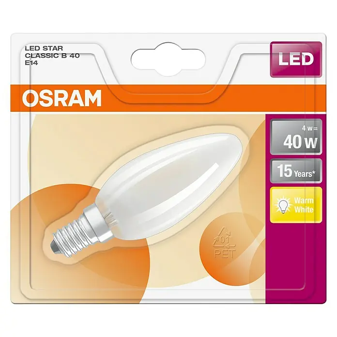 Osram LED žarulja Retrofit Classic B - 4 W, E14, Topla bijela, Bez prigušivanja, Mat