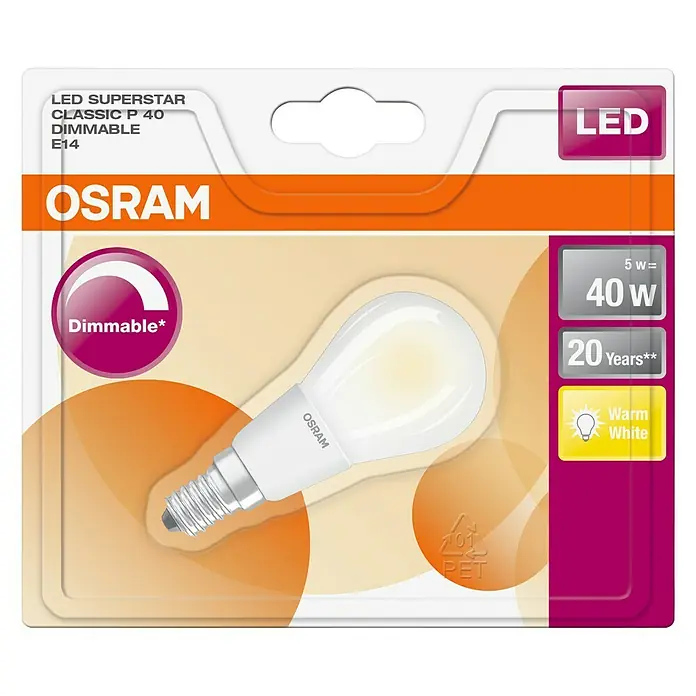Osram LED žarulja Retrofit Classic P - 5 W, E14, Topla bijela, Može se prigušiti, Mat - Pogled odozgo